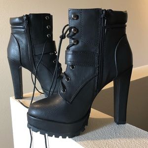 Black JustFab High Heeled Motorcycle Booties